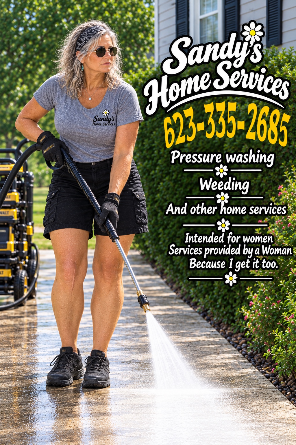Sandy's Home Services — pressure washing, weeding, and other home services. Call or text 623-335-2685.